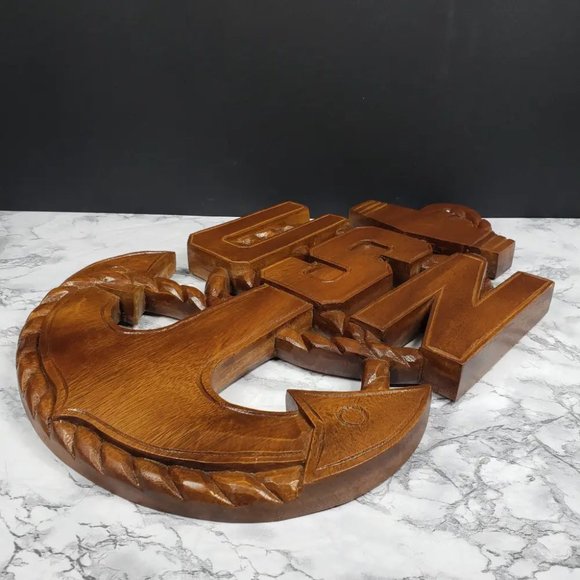Handcarved Wood US Navy Chief Wall Decor Vintage - Picture 3 of 7